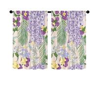 Surwin 2 Pezzi Tenda Corta Per Finestra Piccola, Stampa Floreale della Fattoria Tenda Bistrot Corta Cafe Tende Finestra Decorazione per Caffè, Cucina, Soggiorno (Glicine tropicale,60x45cm)