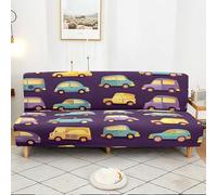 Surwin 3D Copridivano Senza Braccioli 2/3 Posti Elasticizzato, Antimacchia Fodera per Divano Letto Antiscivolo Pieghevole Clic Clac Copri Divano -Treno Parco giochi (Cartone animato,190-230cm)