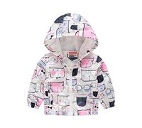 Surwin Bambino Ragazze Felpa con Cappuccio Giacca Giacca a Vento con Cerniera Giacche 3-8 Anni - Miscela di Cotone - Graffiti Stampato Stampa Animale Fiore (Gatto Strano Bianco,110cm)