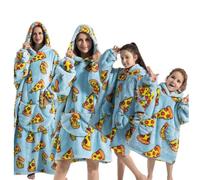 Surwin Coperta con Cappuccio Invernale Stampa, Comoda Coperta Indossabile Felpa Oversize con Cappuccio e Tasca Gigante per Donna Uomo,Adulto Adolescente Soffice Accogliente (Pizza,XL)