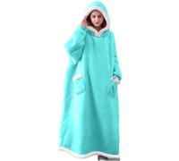 Surwin Coperta con Maniche e Cappuccio Uomo Donna, Coperta con Braccia e Tasca Calda Pesante Copertina Pile con Maniche per Le Notti Invernali sul Divano (D21 Blu-verde,150cm)