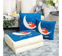 Surwin Coperta da Viaggio Coperta e Cuscino 2 in 1, Trapunta Trapuntata Microfibra Morbido e Traspirante, Portatile Cartone Animato Cuscino per Divano/Auto/Ufficio/Sedia (115x170cm,Volpe)