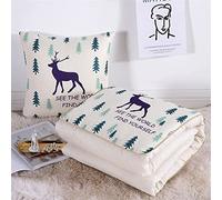 Surwin Coperta da Viaggio Coperta e Cuscino 2 in 1, Trapunta Trapuntata Microfibra, Morbido e Traspirante, Portatile Stampa Nordico Cuscino per Divano/Ufficio/Sedia (Foresta,105x150cm)