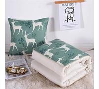 Surwin Coperta da Viaggio Coperta e Cuscino 2 in 1, Trapunta Trapuntata Microfibra, Morbido e Traspirante, Portatile Stampa Nordico Cuscino per Divano/Ufficio/Sedia (Verde,120x170cm)