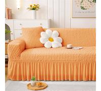 Surwin Copridivano 1 2 3 4 Posti con Braccioli Elasticizzato Tinta unita Copridivano Gonna a Volant Copri Divano Antigraffio Gatto e Antimacchia Copridivani Fodera Divano (Arancione,4 Posti)