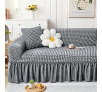 Surwin Copridivano 1 2 3 4 Posti con Braccioli Elasticizzato Tinta unita Copridivano Gonna a Volant Copri Divano Antigraffio Gatto e Antimacchia Copridivani Fodera Divano (Grigio chiaro,3 Posti)