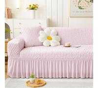 Surwin Copridivano 1 2 3 4 Posti con Braccioli Elasticizzato Tinta unita Copridivano Gonna a Volant Copri Divano Antigraffio Gatto e Antimacchia Copridivani Fodera Divano (Rosa,2 Posti)