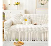 Surwin Copridivano 1 2 3 4 Posti con Braccioli Elasticizzato Tinta unita Copridivano Gonna a Volant Copri Divano Antigraffio Gatto e Antimacchia Copridivani Fodera Divano (Bianco,1 Posti)