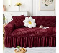 Surwin Copridivano 1 2 3 4 Posti con Braccioli Elasticizzato Tinta unita Copridivano Gonna a Volant Copri Divano Antigraffio Gatto e Antimacchia Copridivani Fodera Divano (Borgogna,4 Posti)