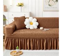 Surwin Copridivano 1 2 3 4 Posti con Braccioli Elasticizzato Tinta unita Copridivano Gonna a Volant Copri Divano Antigraffio Gatto e Antimacchia Copridivani Fodera Divano (Oro,3 Posti)