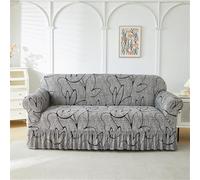 Surwin Copridivano 1 2 3 Posti con Braccioli Elasticizzato Telo Copridivano Gonna a Volant Copri Divano Antigraffio Gatto e Antimacchia Copridivani Fodera Divano -Stile Cinese (Grigio,2 Posti)