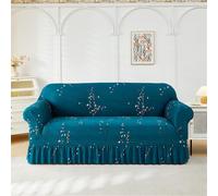 Surwin Copridivano 1 2 3 Posti con Braccioli Elasticizzato Telo Copridivano Gonna a Volant Copri Divano Antigraffio Gatto e Antimacchia Copridivani Fodera Divano -Stile Cinese (Verde Lago,3 Posti)
