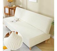 Surwin Copridivano Senza Braccioli 2/3 Posti Elasticizzato, Antimacchia Inverno Peluche Fodera per Divano Letto Lavabile Antiscivolo Pieghevole Clic Clac Copri Divano (190-210cm,Bianco)