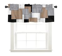 Surwin Geometria Tenda da Cucina a Vetro Corte Moderna Reticolo Ricamo Tenda da caffè Mantovane per Finestre Piccole Tende per Soggiorno, Camera da Letto, Bistrot, Bagno (45x137cm,Cachi)