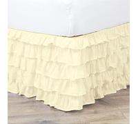 Surwin Gonna da Letto con Pizzo Volant Antipolvere, Elastico Avvolgente Mantovane Giroletto, Elegante Copriletto a Tre Lati in Tessuto per Decorazione Domestica (150x200x45cm,Beige)