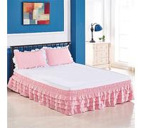 Surwin Gonna da Letto con Pizzo Volant Antipolvere, Elastico Avvolgente Mantovane Giroletto, Elegante Copriletto a Tre Lati in Tessuto per Decorazione Domestica (150x200x45cm,Rosa)
