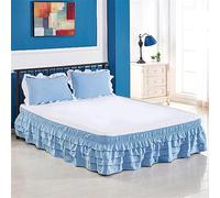 Surwin Gonna da Letto con Pizzo Volant Antipolvere, Elastico Avvolgente Mantovane Giroletto, Elegante Copriletto a Tre Lati in Tessuto per Decorazione Domestica (200x200x45cm,Blu)