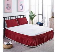 Surwin Gonna da Letto con Volant Antipolvere Elastico Avvolgente Facile da Installare Mantovane Giroletto, Copriletto con Volant a Tre Lati in Tessuto per Domestica (180x200x40cm,Rosso)