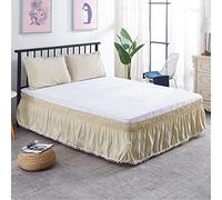 Surwin Gonna da Letto con Volant Antipolvere Elastico Avvolgente Facile da Installare Mantovane Giroletto, Copriletto con Volant a Tre Lati in Tessuto per Domestica (180x200x40cm,Beige)
