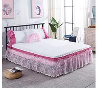 Surwin Gonna da Letto con Volant Antipolvere Elastico Pizzo Avvolgente Facile da Installare Mantovane Giroletto, Copriletto con Volant a Tre Lati in Tessuto per Domestica (Rosa 2,200x200x40cm)