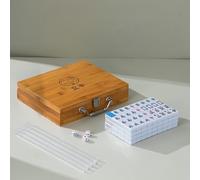 Surwin Mahjong Gioco da Tavolo, Set Mahjong Tradizionale Chinese Portatile con 144 Piastrelle, 4 Dadi, 4 Rack, 1 Tovaglia et 1 Valigia per Famiglia, Festa, Amici, Viaggio (Blu,26 mm)