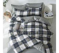 Surwin Matrimoniale Singolo Set di Biancheria da Letto in 4 Pezzi, Microfibra Parure Copripiumino con Lenzuola et 2 Federa, Plaid Minimalista Stampa Copripiumino (Grigio Blu,220x240cm)