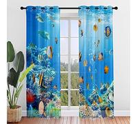 Surwin Mondo Sottomarino Tende per Interni, Tende a Vetro con Occhielli, 2 Pezzi Tende Camera da Letto, Tende Voile Semi Trasparenti, per Cucina, Soggiorno (107x160cm,Mondo sott'acqua)