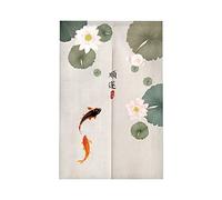 Surwin Noren Giapponese Tenda da Porta, Giapponese Noren Stile Artistico Divisorie Lunga Tappezzeria per Finestra Cucina Ristorante Negozio Doorway Decorazione (90x120cm,Stagno di Loto)