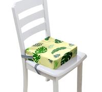 Surwin Rialzo da Sedia per Bambini, 3D Foglie Rialzo Sedia Bambini Cuscino, Regolabile Smontabile Cuscino per Sedia Seggiolino (Verde Giallo 1,32x32x8cm)