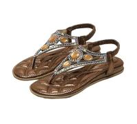 Surwin Sandali Donna Boho Estive,Sandali Piatti Infradito Donna Estive Eleganti Casual 35-43 EU Strass Pietre Artificiali Scarpe Boho a Punta Aperta Antiscivolo Comode Morbide (Marrone,36)