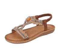 Surwin Sandali Donna Boho Estive, Strass Pietre Artificiali Sandali Piatti Donna Estive Eleganti Casual 36-43 EU Scarpe Boho a Punta Aperta Antiscivolo Comode Morbide Moda (Marrone,40)