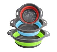 Surwin Scolapasta Pieghevole Salvaspazio, 3 Pezzi Scolapasta Silicone Verdura Cesto Scolapasta Plastica Silicone Pieghevole, per Drenare Pasta, Verdura, Frutta (3 Colori)
