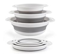 Surwin Scolapasta Pieghevole Salvaspazio, 3 Pezzi Scolapasta Silicone Verdura Cesto Scolapasta Plastica Silicone Pieghevole, per Drenare Pasta, Verdura, Frutta (Bianco)
