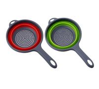 Surwin Scolapasta Pieghevole Salvaspazio con Manico Lungo, 2 Pezzi Scolapasta Silicone Verdura Cesto Scolapasta Plastica Silicone Pieghevole, per Drenare Pasta, Frutta, Verdura (Rosso Verde)