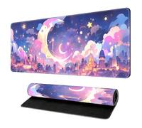 Surwin Tappetino per Mouse Grande Tappetini Mouses Gaming Tappetino Mouse da Tavolo xxl Stampa di Città Tappeti Mousepad Base in Gomma Antiscivolo (Luna e stelle,900x400mm)