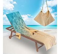 Surwin Telo Mare per Lettino, 3D Stella Marina MicrofibraFodera per Sedia da Spiaggia Copertura per Sedia di Sdraio con Tasche Laterali, Asciugamano per Sport Piscina (75x210cm,Acqua di Mare)