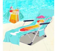 Surwin Telo Mare per Lettino Microfibra, Frutta 3D Fodera per Sedia da Spiaggia Copertura per Sedia di Sdraio con Tasche Laterali, Asciugamano per Spiaggia Sport Piscina (75x210cm,Succo d'arancia)