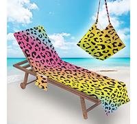 Surwin Telo Mare per Lettino Microfibra, Leopardato 3D Fodera per Sedia da Spiaggia Copertura per Sedia di Sdraio con Tasche Laterali, Asciugamano per Spiaggia Piscina Sport (75x210cm,Giallo)
