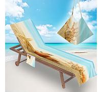 Surwin Telo Mare per Lettino Microfibra, Vacanza 3D Fodera per Sedia da Spiaggia Copertura per Sedia di Sdraio con Tasche Laterali, Asciugamano per Sport Piscina Spiaggia (75x210cm,Conchiglia)
