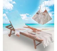 Surwin Telo Mare per Lettino, Stella Marina Microfibra Fodera per Sedia da Spiaggia con Tasche Laterali, Copri Lettino Mare per Asciugamano Piscina | 75x210cm, Bianco