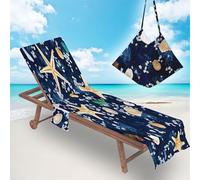 Surwin Telo Mare per Lettino, Stella Marina Microfibra Fodera per Sedia da Spiaggia con Tasche Laterali, Copri Lettino Mare per Asciugamano Piscina | 75x210cm, Blu