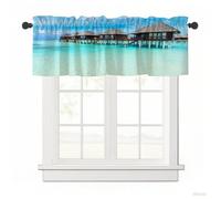 Surwin Tenda Corta Per Finestra Piccola, Tenda Bistrot Corta Cafe Tende da Cucina con Stampa 3D di Paesaggi Marini Tende Finestra Decorazione per Soggiorno Caffè (Casa sul mare,137x45cm)