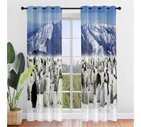Surwin Tende per Interni, Stampa di Pinguino Carino Tende a Vetro con Occhielli, 2 Pezzi Tende Camera da Letto, Tende Voile Semi Trasparenti, per Cucina, Soggiorno (132x182cm,Pinguino 4)