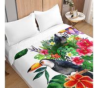 Surwin Trapuntino Copriletto Trapuntato Primaverile Estivo,Stile Moderno,Trapuntino in Morbida Microfibra con Stampa Tucano 3D Leggero Coperta Letto Singolo Matrimoniale (Foglie Tropicali,220x240cm)