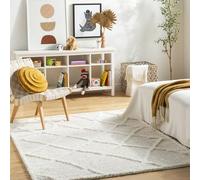 Surya Bolina, Tappeto shaggy moderno per soggiorno, 160 x 213 cm, morbido, shaggy per camera da letto, motivo geometrico astratto, soffice, facile da pulire, in peluche, a pelo spesso, grande, beige e