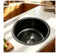 SUS304 Lavello Rotondo Nero Da Bar, Piccolo Cucina In Acciaio Inox, Incasso For Isola, Compatto Una Vasca Moderno(Black-Gray#1,36cm)