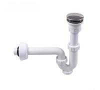 SUS304 - Set di scarico per lavabo in acciaio inox con design push-up e sistema anti odore, montaggio a parete, sifone regolabile per scarico del lavandino del bagno, adatto