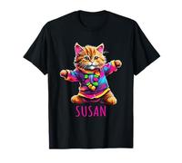 Susan - Disegno colorato con Gatto Che Balla per Ragazze, Nome Susan Maglietta