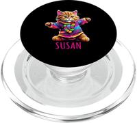 Susan - Disegno colorato con gatto che balla per ragazze, nome Susan PopSockets PopGrip per MagSafe