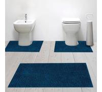 Susanna Home - Set 3 Tappeti da Bagno in Microfibra Shaggy Antiscivolo, Tappeto Rettangolare, Giro Water e Giro Bidet, Super Assorbente, Morbido e Lavabile - Disponibile in Diversi Colori (PETROLIO)